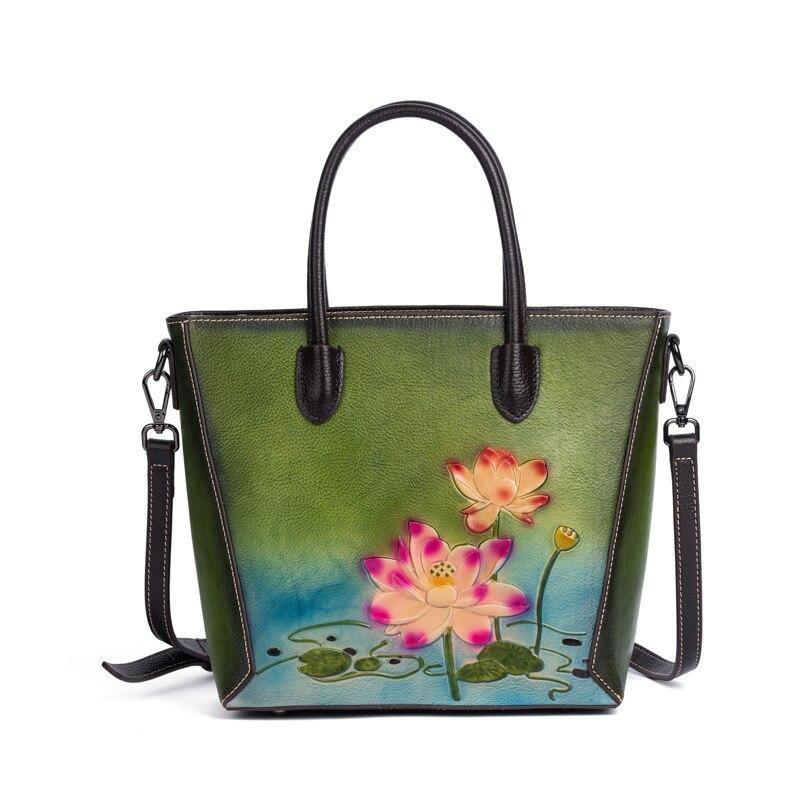 Johnature Retro Embossed Women Tote Bag Genuine Leather Luxury Handbag Leisure Natural Soft Cowhide Large Capacity Shoulder Bags