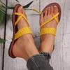 Large Size Simple Woven Belt Flat Bottom Set of Toe Slippers Women's Casual Open-toe Lightweight Beach Cool Slippers Women