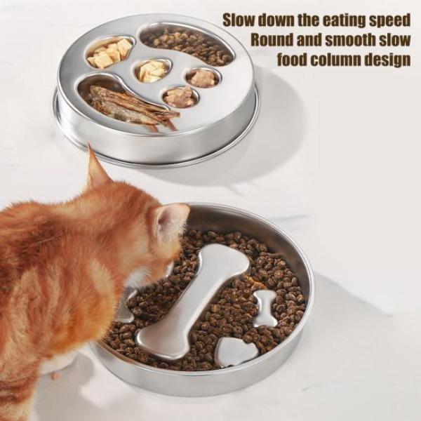 Slow Feeder Dog Bowl 2 Cups Capacity Stainless Steel Dog Food Bowl for Small Medium Breeds Non-Slip Metal Slow Feeding Bowl for Dry Wet Food
