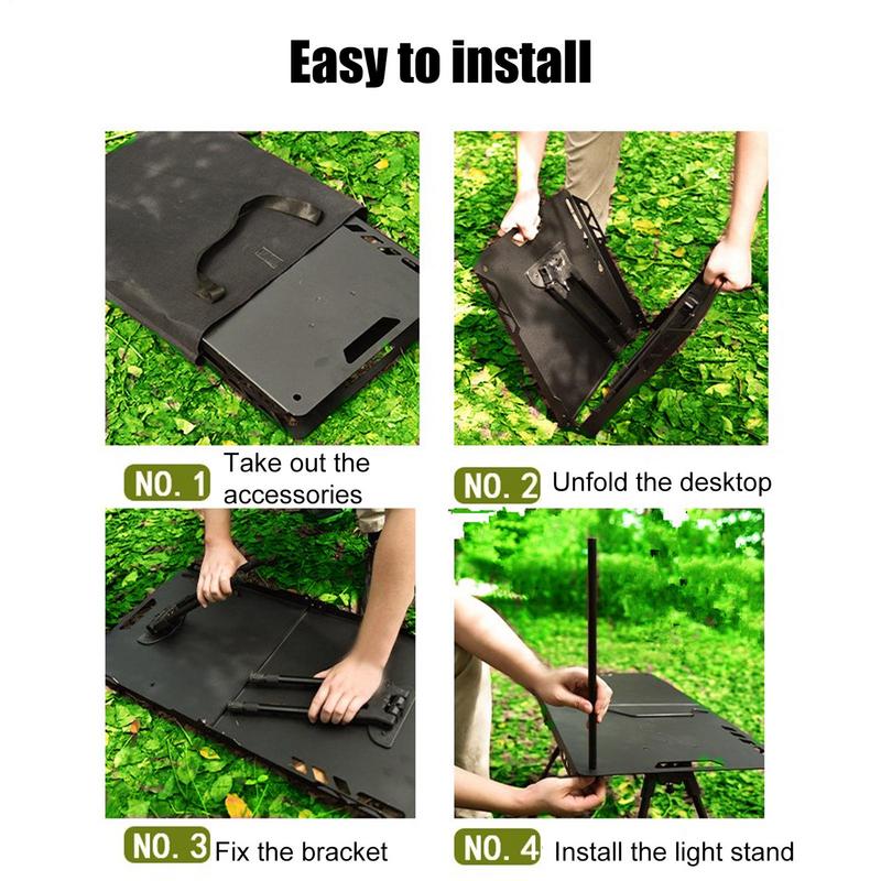 Folding Camping Table Folding Grill Board Portable Height Adjustable Picnic Table With Light Holder For RV Tailgating Garden