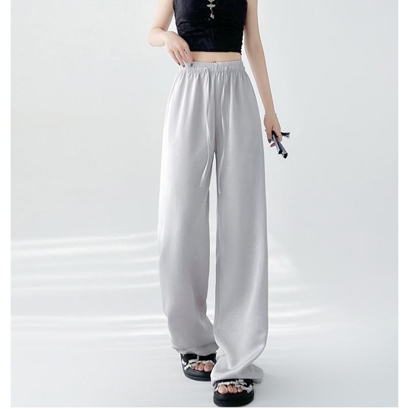 Hand Grab Flower Ice Silk Wide Leg Pants Women's Spring and Summer Thin New Casual Loose Straight Texture Yamamoto Long Pants