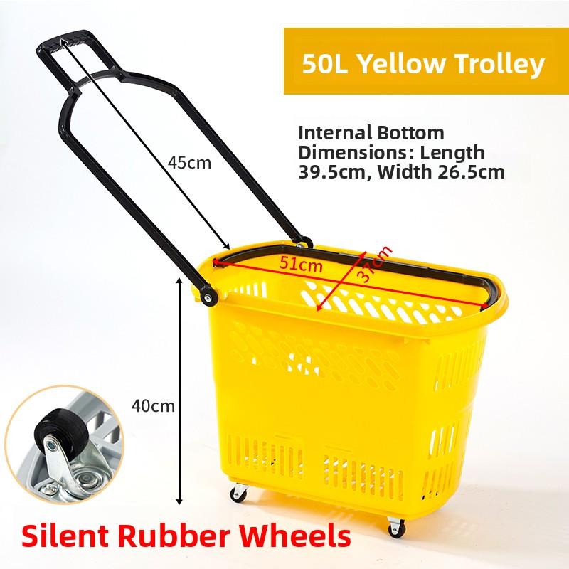 Thickened Plastic Shopping Basket with Wheels Handheld KTV Basket Convenience Store Caddy Vegetable Basket Pull Rod Basket