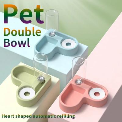 Automatic Drinking Love Pet Bowl Moisture-proof Cat Bowl Dog Basin Dual-use Multi-functional Drinking And Feeding