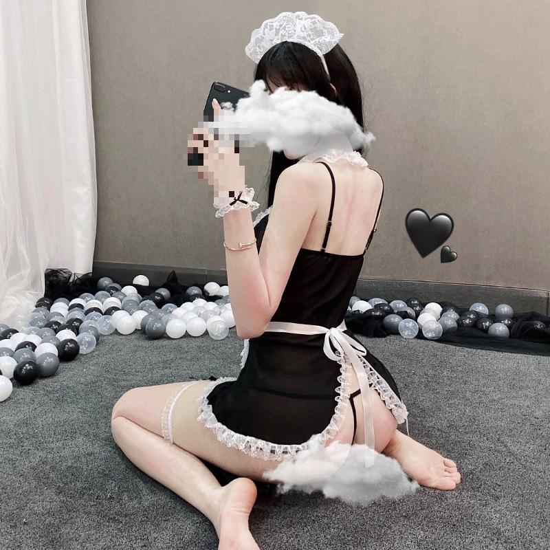 Sexy Lace Suit Hollow Night Fun Lingerie Maid Cosplay Deep V Uniform Sexy Maid Outfit