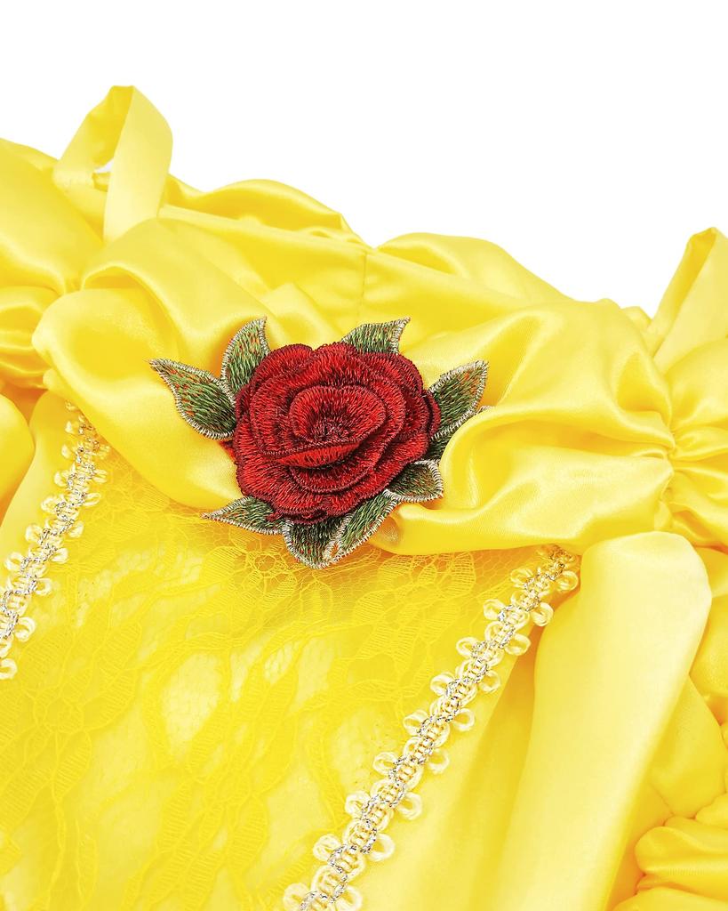 [CQDY] Princess Belle Dress for Kids (Beauty and the Beast-inspired Dress + Tiara) Luxury 7-Piece Set, Sizes 100-140cm, Kids' Costume, Cosplay, Yellow
