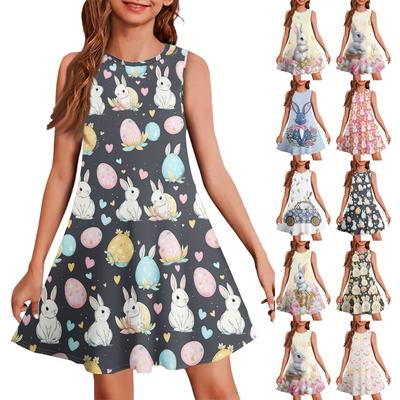 Vestito estivo da ragazza senza maniche, abito casual stampato a colori