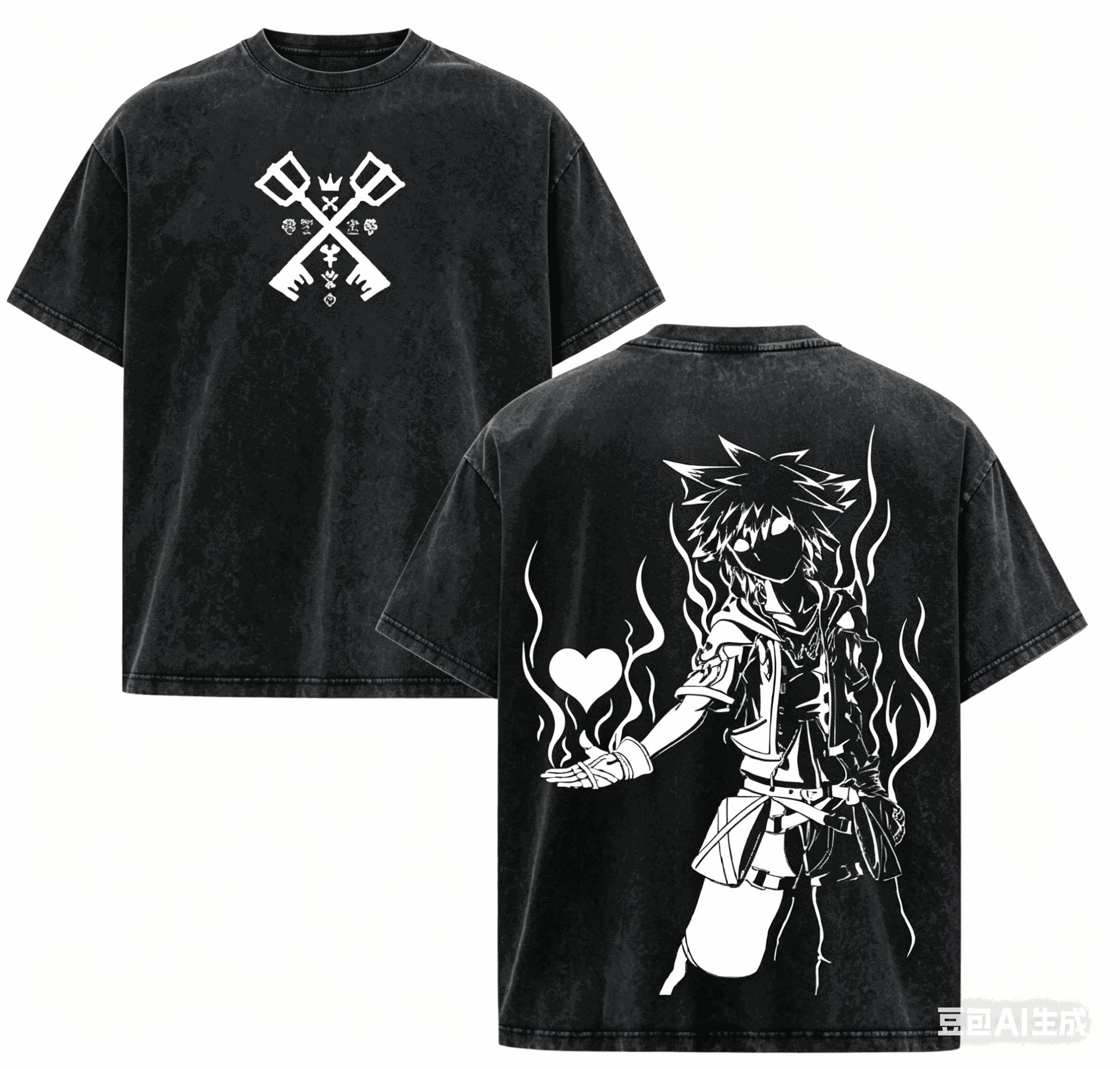 

kingdom hearts Washed T-shirt Year round clothing high quality personality Clothes Plus Size Unisex New Model Washed Vintage Loose XXXL