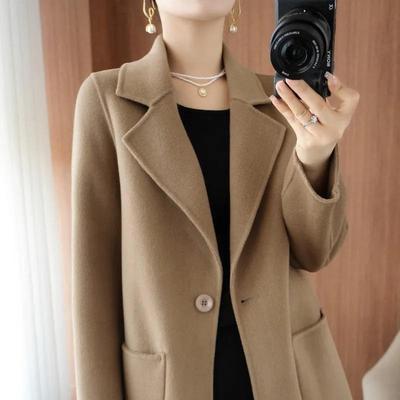 Women's Spring 2026 Slim-Fit Wool Coat: Mid-Length, Long-Sleeved, Elegant, for Petite Figures, High-End & Versatile