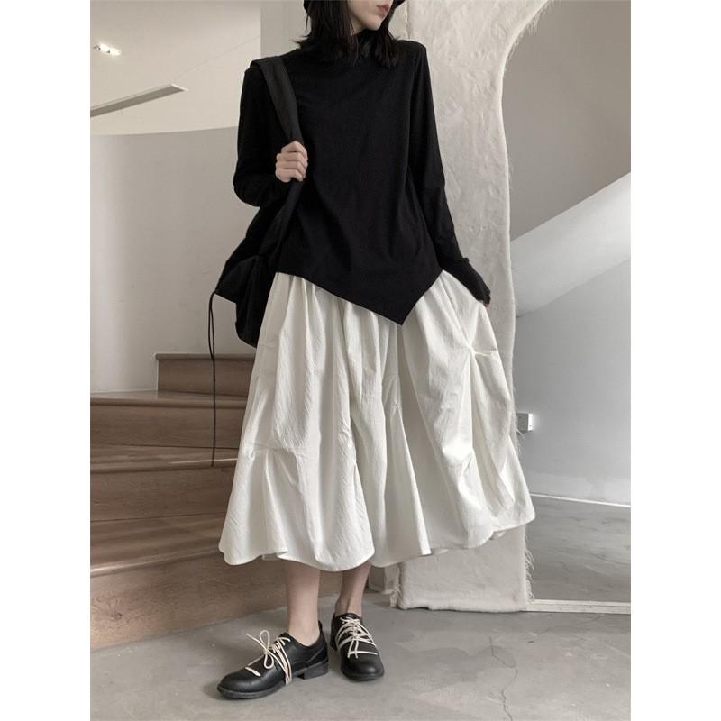 Johnature Women Skirts Pleated Summer Elastic Waist Fashion All Match Loose Female Skirts