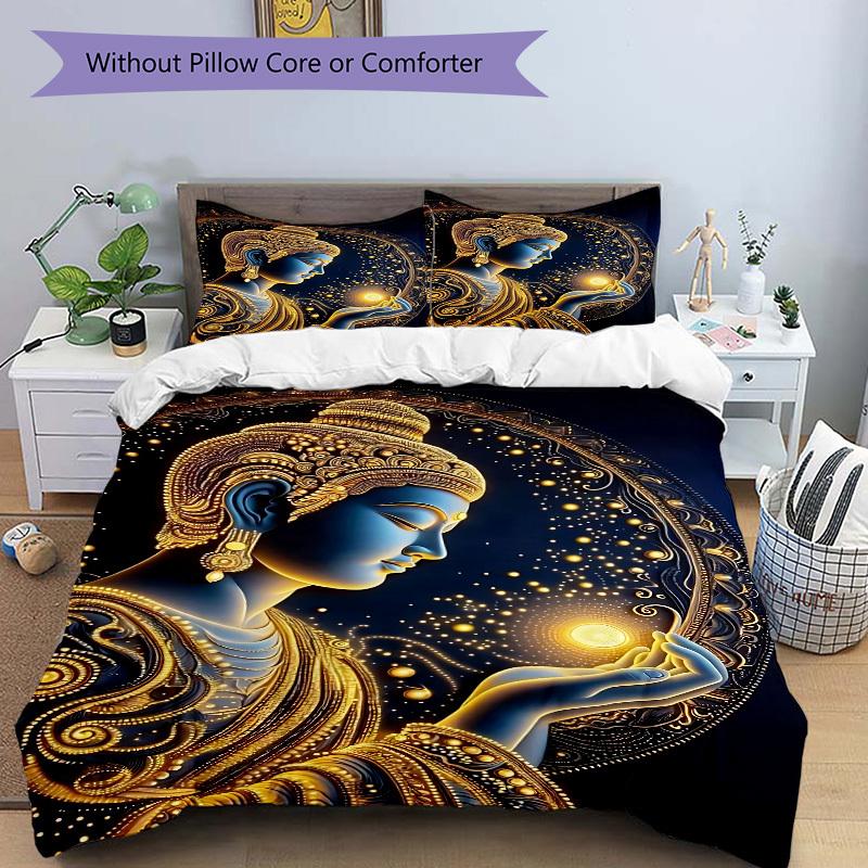 3pcs Golden Era Bedding Set - 1 Duvet Cover + 2 Pillowcases(Core Not Included), Machine Washable Polyester, All-Season Comfort, Bedroom Deco