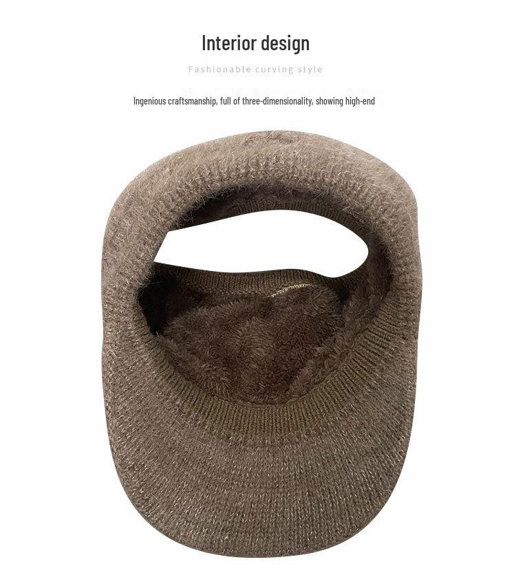Women's Fleece-lined Wool Knitted Wide Brim Visor Hat for Autumn & Winter Sports
