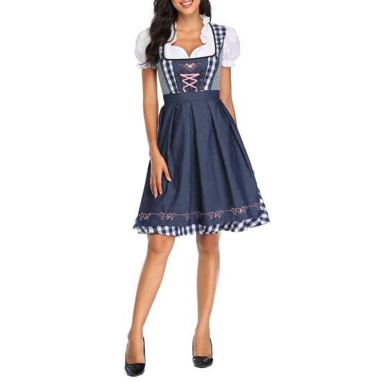 Dámský kostkovaný kostým na Oktoberfest Německé dirndlové šaty Tradiční bavorské oblečení na Halloweenský festival Karneval Cosplay