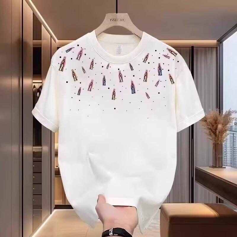 

2025 Новая футболка с коротким рукавом Мужская Ins Бренд в Европе и Соединенных Штатах Хип-хоп Ветер Круглый вырез Базовая футболка Топы Лето 5XL белый