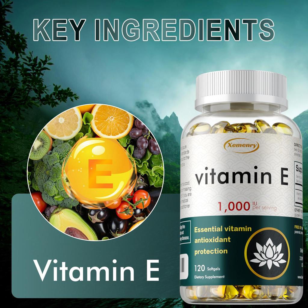 Kapsle s extraktem vitamínu E ve vysoké čistotě, zcela přírodní, bez lepku, 120 kapslí, vhodné pro dospělé.