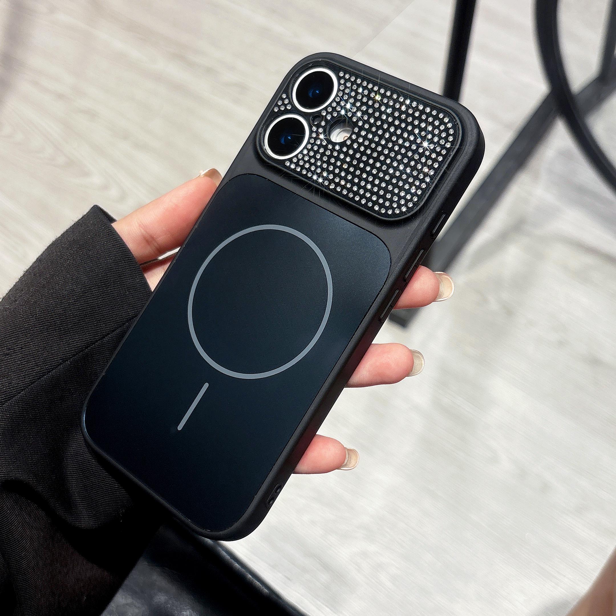 

Rhinestone Lens Protect Matte Phone Case For iPhone 17 16 15 14 13 Pro Max 17Pro For Magsafe Wireless Charge Armor Cover iPhone 13 чёрный