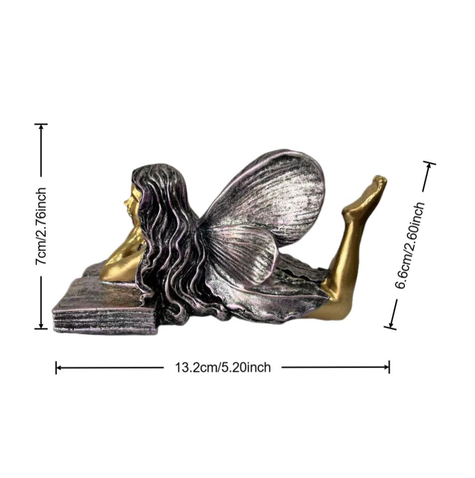 1 Resin Garden Fairy Statue Showing a Fairy Angel Girl Lying on a Book. This Statue Is Specially Designed to Install the Decoration of the Gro
