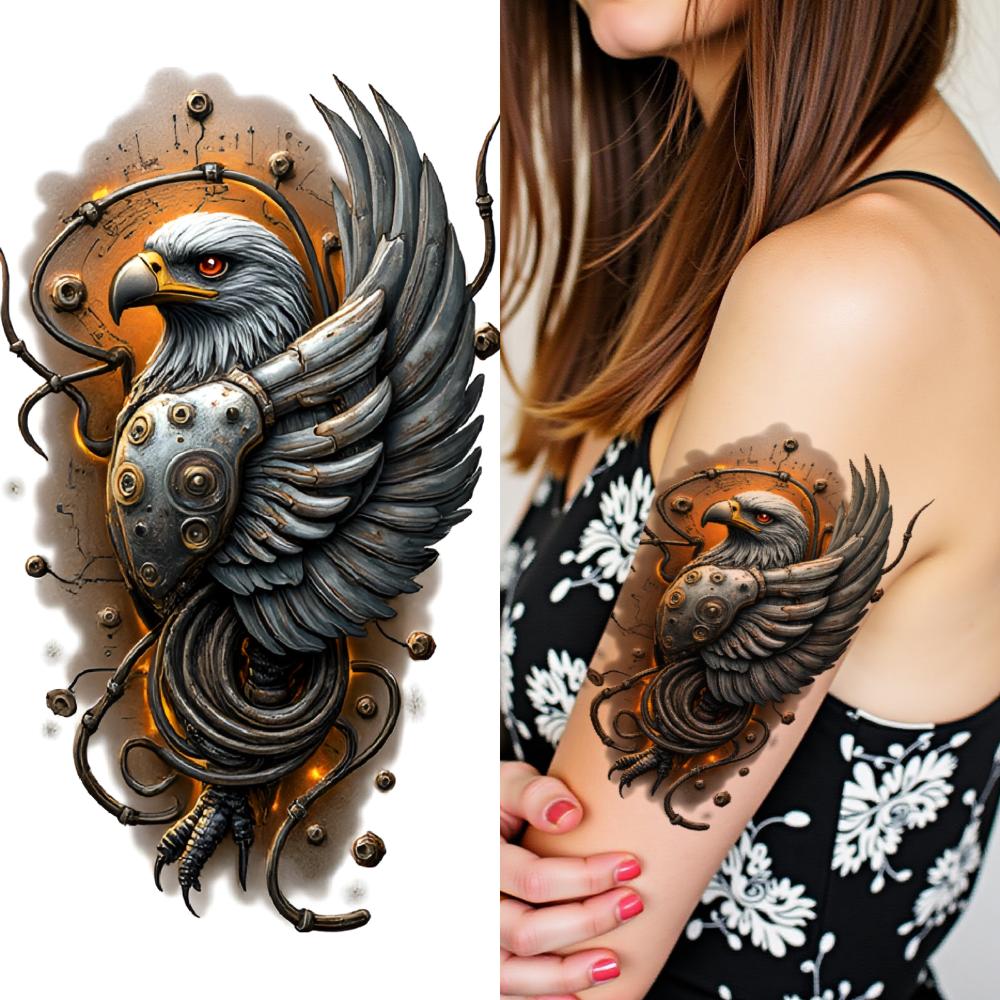 3pcs Temporary Tattoo Colorful Realism Mechanical Tree Stylized Moth Tech Wolf For Thighs Women Men