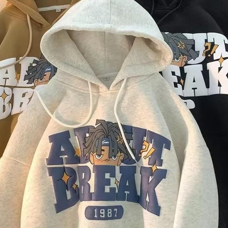 Hooded Sweater Men s Autumn and Winter 2026 New Trendy Brand Ins Loose Autumn Clothing Boys  Autumn and Winter Hooded Jacket Trendy M светло-серый