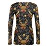 Women's Christmas Print Long Sleeve Round Neck Ribbed Knit Top