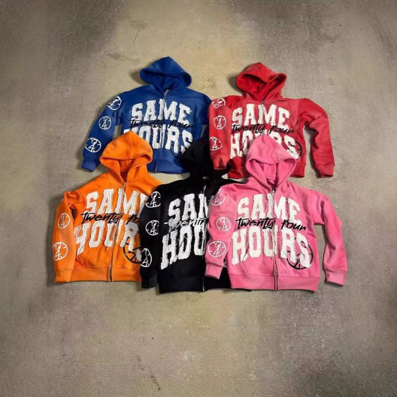 Vintage Letter Patch Print Hooded Cardigan Loose Fit Streetwear Women