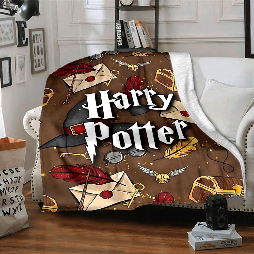 1pc Harry Potter Flannel Throw Blanket - HD Printed Lightweight Soft Warm All-Season Blanket for Sofa, Bed, Travel, Camping 043