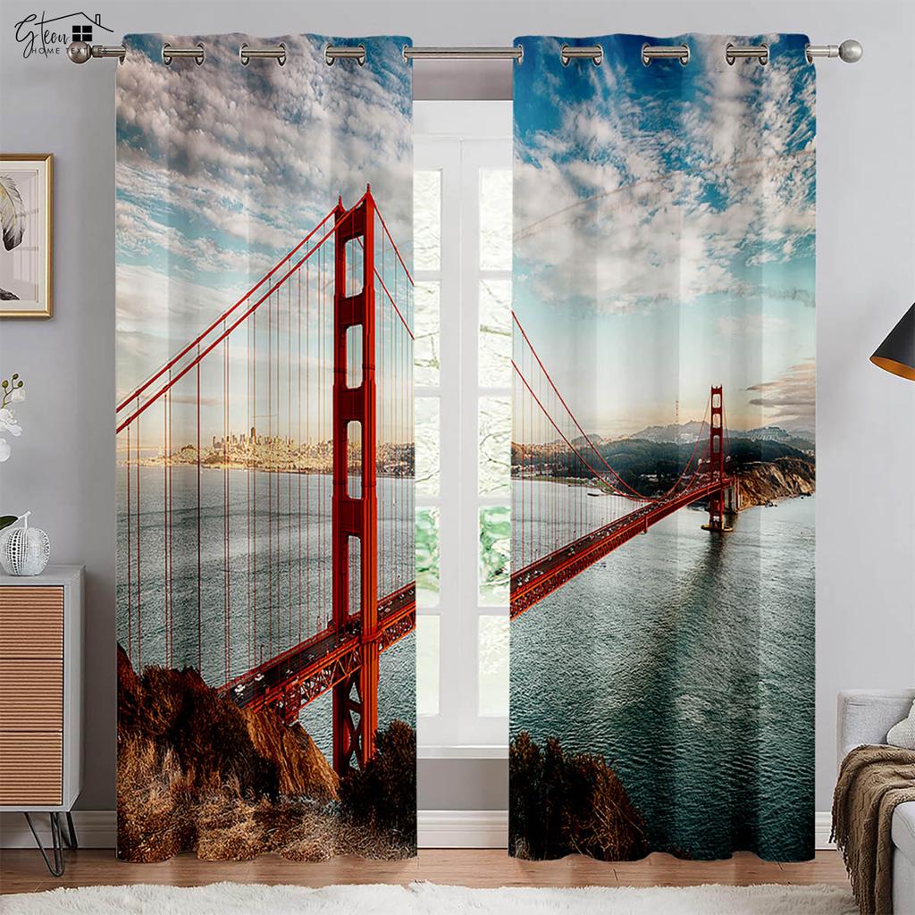 Modern Minimalist City Building 3D Printed Curtains Street View Night View Neon Hand-Painted Living Room Bedroom Custom Curtains