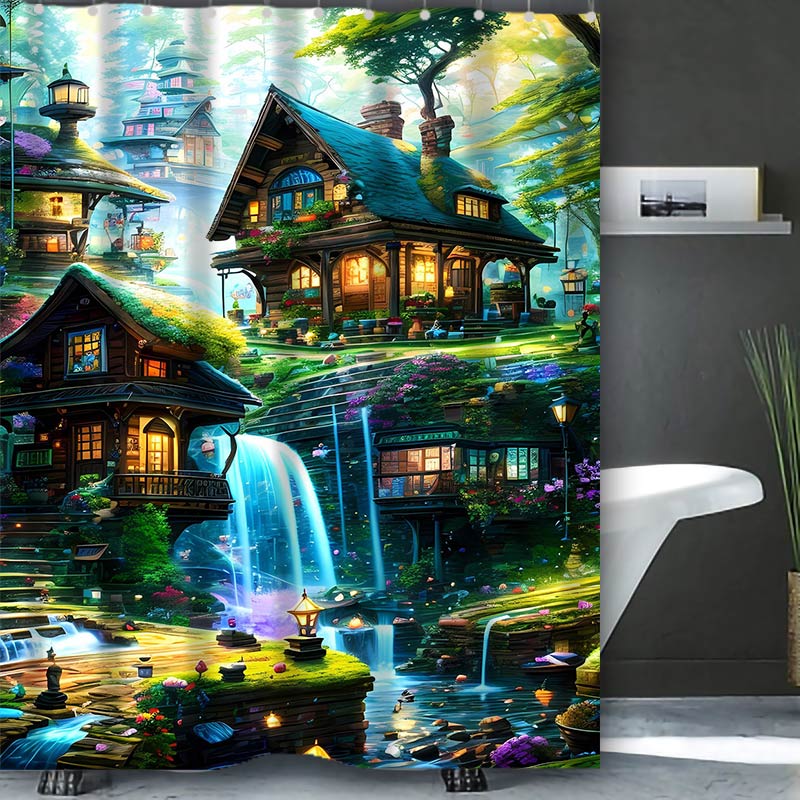Dream View Cottage  Bathing Curtain  Bathroom Shower Curtain Waterproof With 12 Hooks Home Deco Free Ship