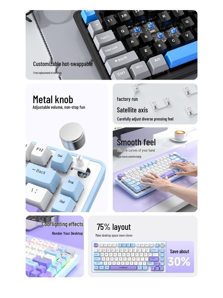 RGB Russian Co-branded Custom Three-Mode Wired Gaming Mechanical Keyboard