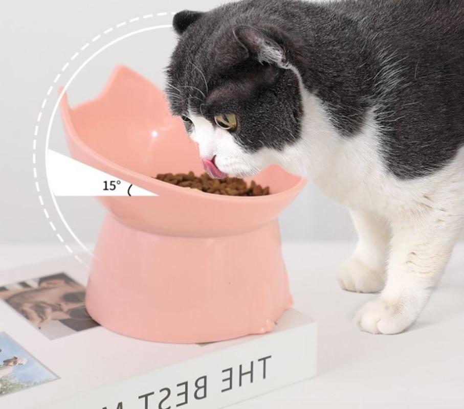 High Foot Pet Bowl Raised Tilted Cat Bowl Washable Plastic Combination Anti Tipping Drinking Water Non Slip for Cats Dogs