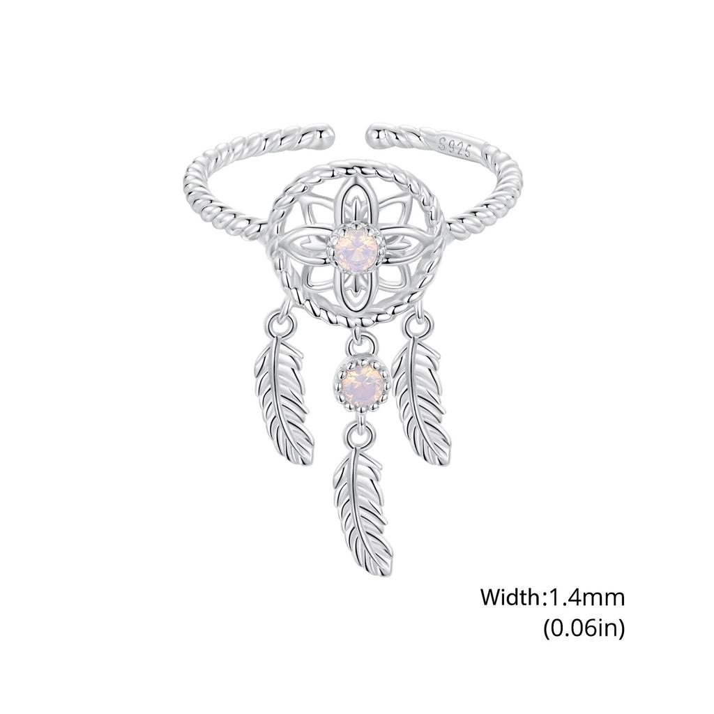 WOSTU 925 Sterling Silver Dreamcatcher Open Ring With Nano Opal Stone For Women Wedding Lucky Gift Fine Jewelry Boho Style