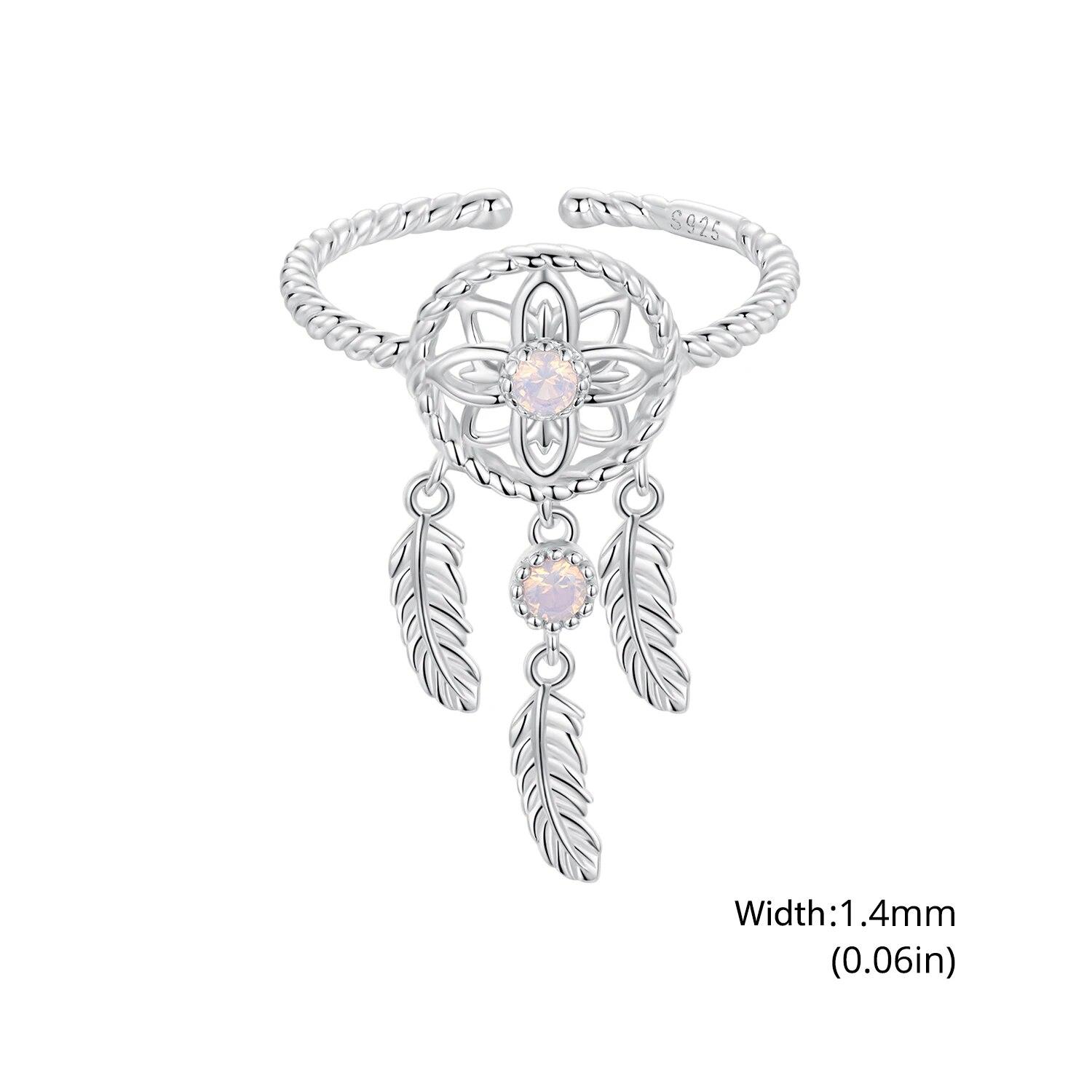 

WOSTU 925 пробы серебро Ловец снов открытое кольцо с нано-опаловым камнем для женщин свадебный счастливый подарок ювелирные изделия в стиле бохо SCR1022-E