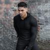 Mens Hooded Knitted Sports Long Sleeved Running T-shirts Autumn Slim Fit Hoodies Stripes Casual Gym Fitness Pullover Tees Shirts