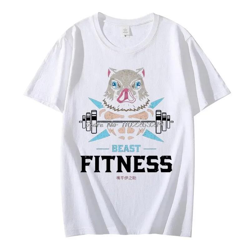 Anime Funny Print Beast Fitness Hashibira Inosuke Printed Cotton T-shirt Harajuku Men T Shirt Summer Unisex Short Sleeve T Shirt