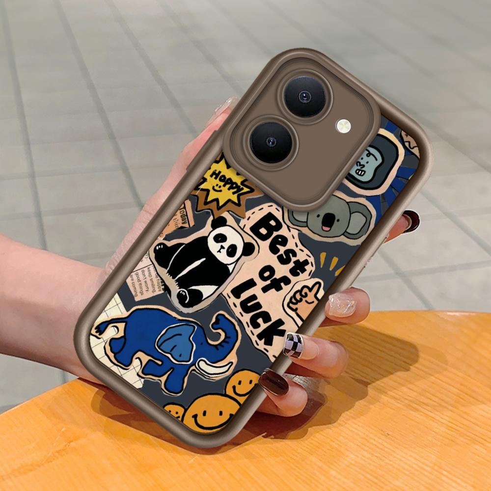 Soft Silicone Square Ladder Printing Pattern Phone Casing Full Cover Camera Shockproof Protection Rubber Case for Vivo