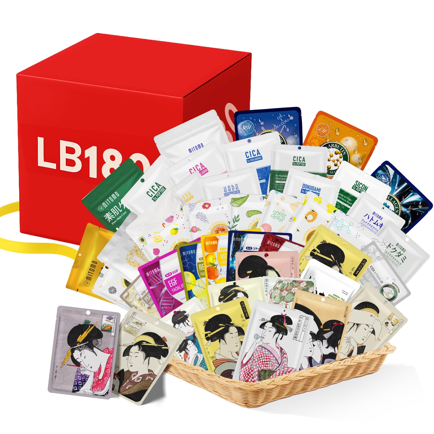 

MITOMO Lucky Made in 180 Face Large Uruoi Moisturizing Skincare Randomly Selected from All Products Bag, Japan, Masks, Quantity, Pack,