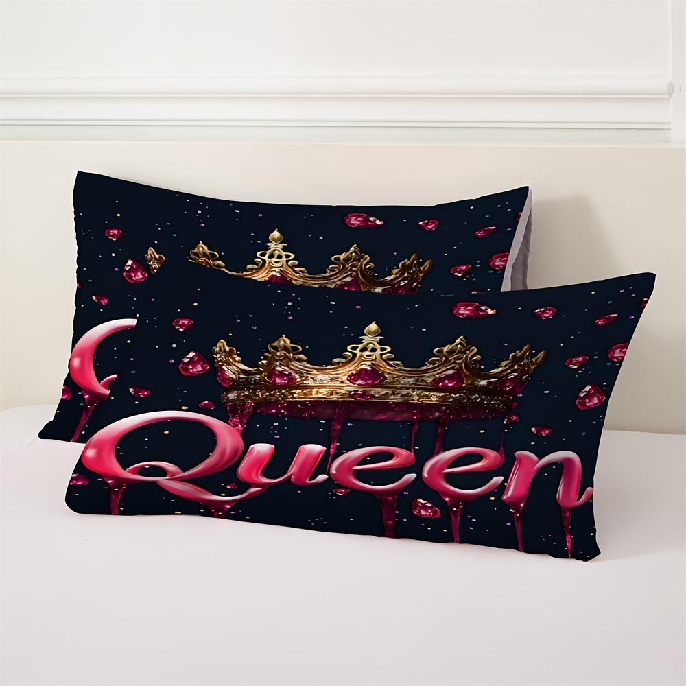 2/3Pcs Queen-Themed 3D Crown Pattern Duvet Cover Set (1 Duvet Cover + 1/2 Pillowcase, Without Core), Soft Digital Print, Fantasy