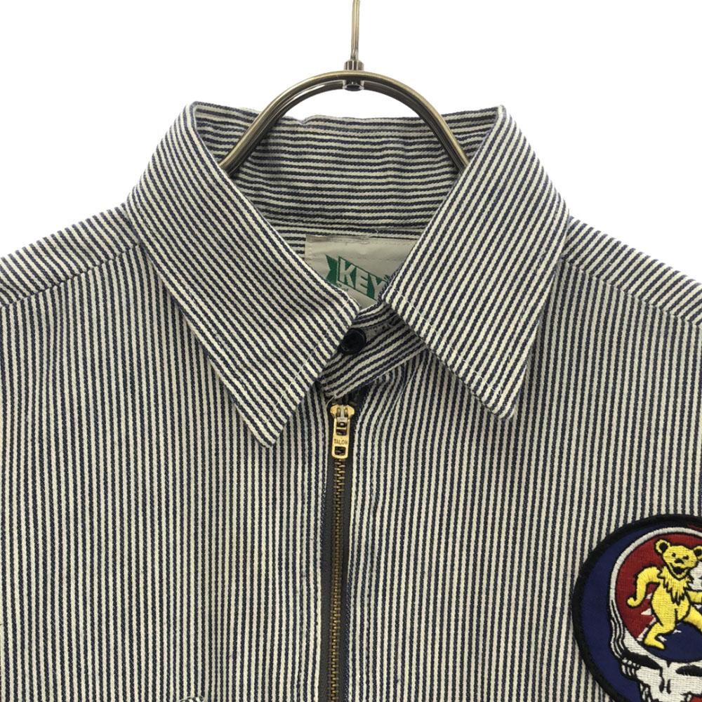 KEY 80s Made in USA Hickory stripe Long sleeve Talon Zip Work shirt Men's Used