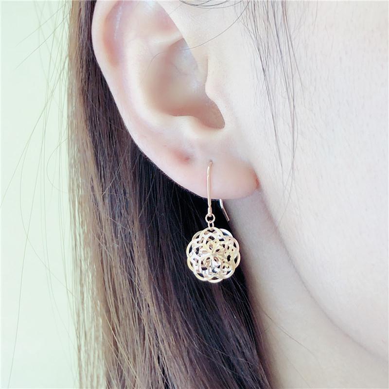 Exquisite Russian Purple Gold Flower Ear Hook Plated Rose Gold Color Gold Hollow Peony Flower Fashion Korean Version Ear Jewelry