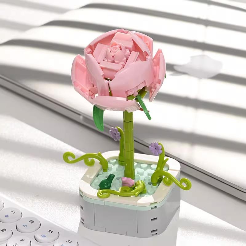 Bionic Eternal Flower Building Blocks: Sunflower and Rose Assembly Toy for Children
