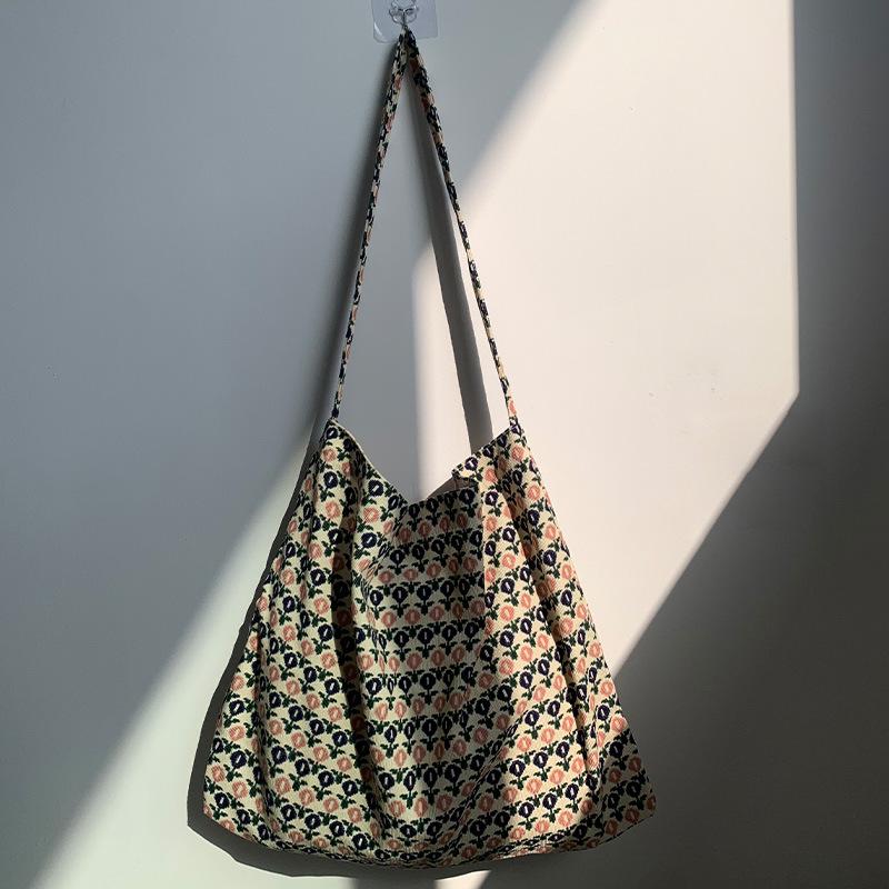 Schultertasche aus Kord-Canvas mit Leopardenmuster - Koreanischer Stil, Neues Sommer-College-Design