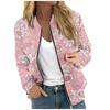 Women Floral Leaf Print Casual Long Sleeve Zipper Jacket Round Neck Fashionable