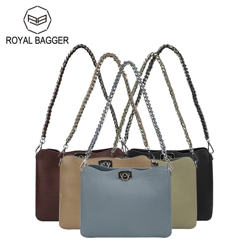 

Royal Bagger сумки через плечо для женщин из натуральной коровьей кожи модная простая композитная сумка сумка-ведро с цепочкой 1527 чёрный