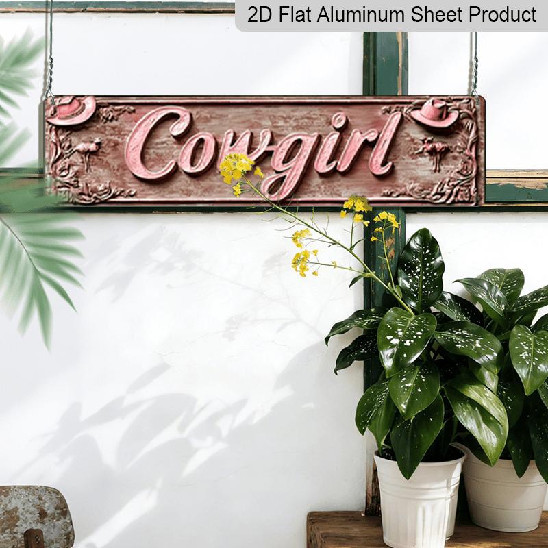 3.94 X 15.74 Inches Aluminum Decorative Sign - 2D Flat, 1pc Cowgirl Metal Sign - Retro Decoration with Floral Details, 4X16 Inch Rustic Farmhouse Bar