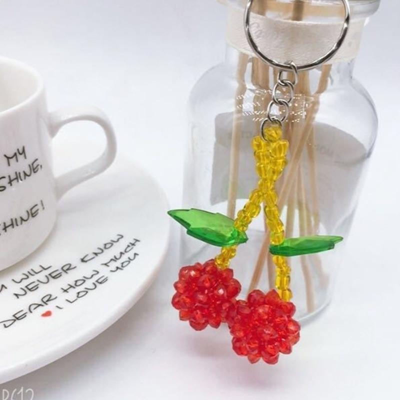 Colorful Phone Lanyard Beaded Wrist Strap Cherry Phone Charm DIY Handmade Keychain Imitation Crystal Jewelry Accessory