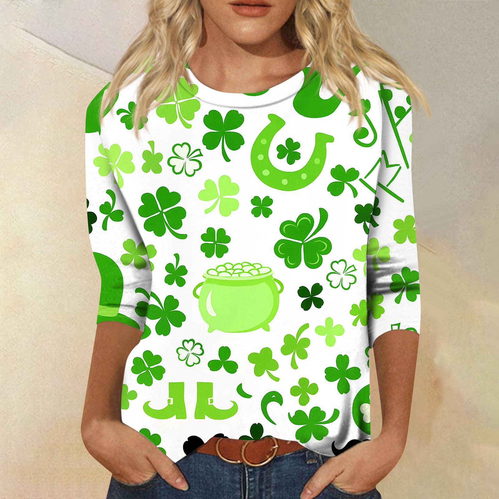 

Women s Fashionable Casual Three-quarter Sleeve Printed Round Neck Top XL