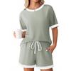 2026 Summer Women's Two-Tone Ribbed Short Sleeve Loungewear Set