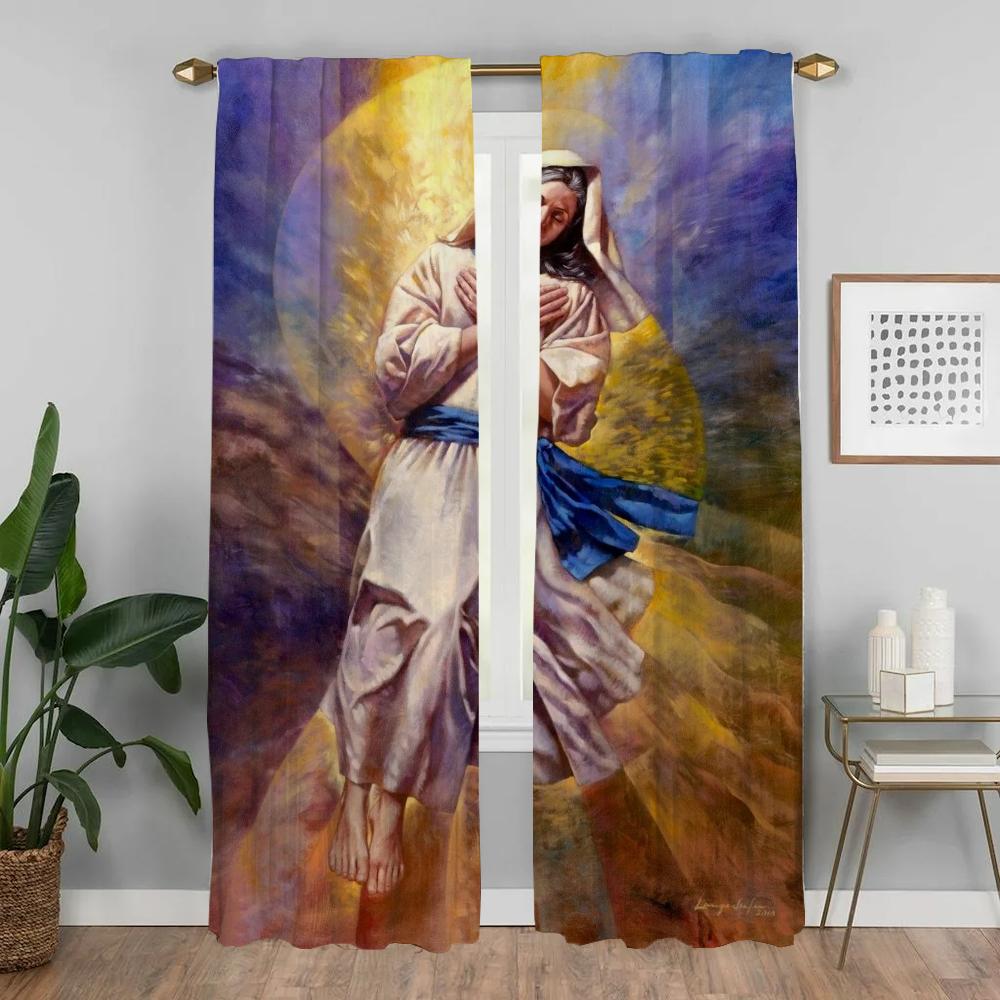 Domácí interiérové závěsy 2 kusy Křesťanské závěsy Panna Maria pro ložnici Stínidla Halloweenská dekorace Závěs do obývacího pokoje Dítě