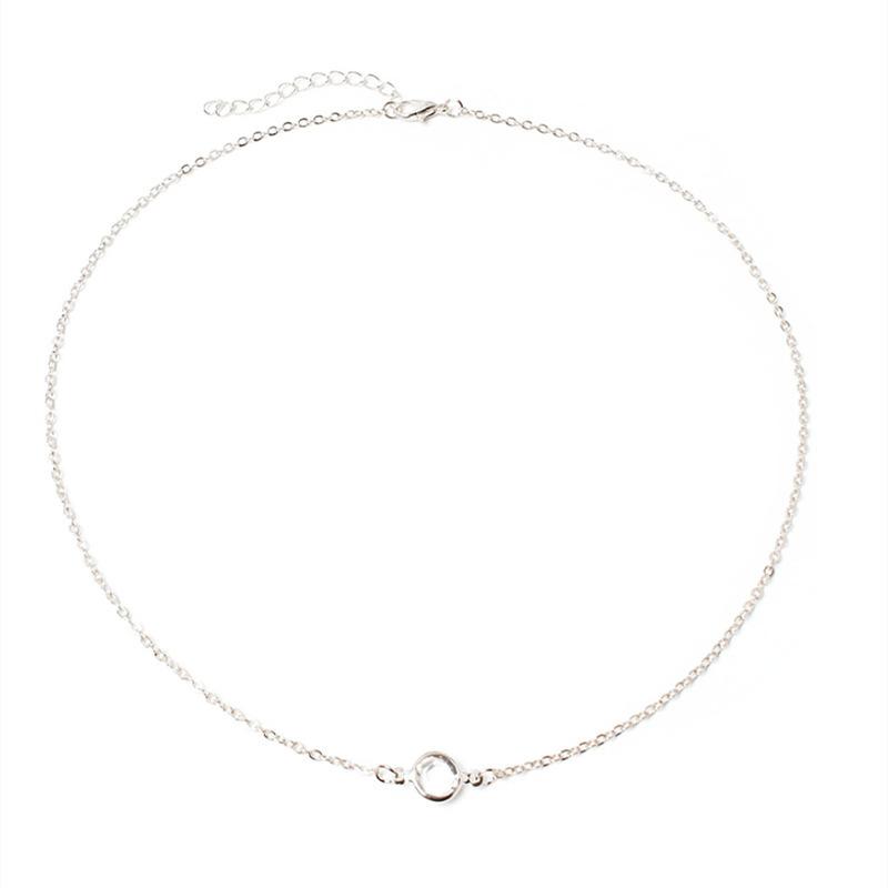 Fashion Women's Temperament Collarbone Chain Alloy Necklace, Simple Transparent Single Diamond Short Necklace