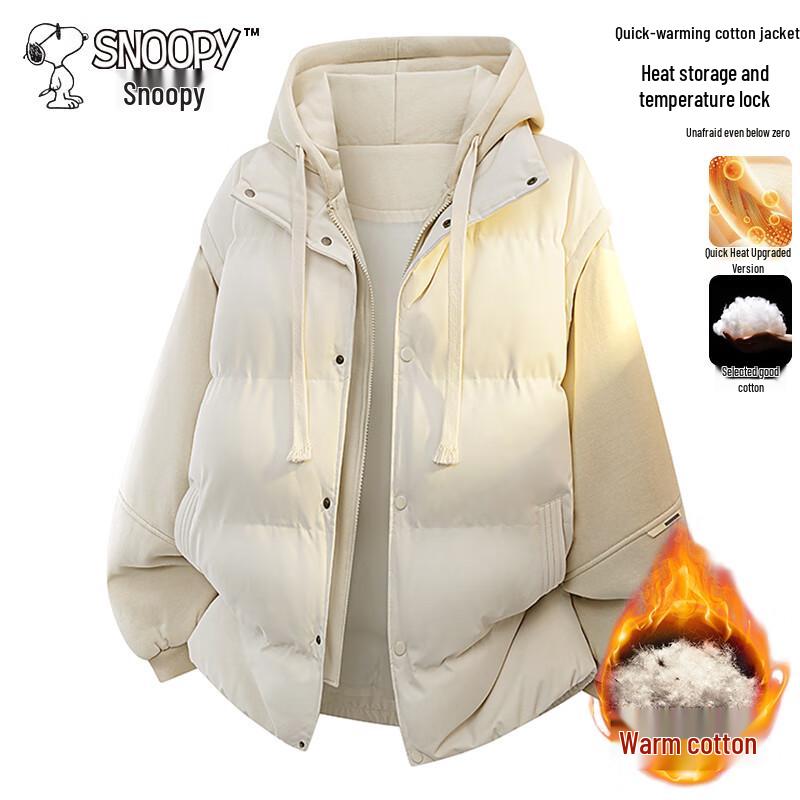 Snoopy Men's Thickened Hooded Faux Two-Piece Winter Jacket