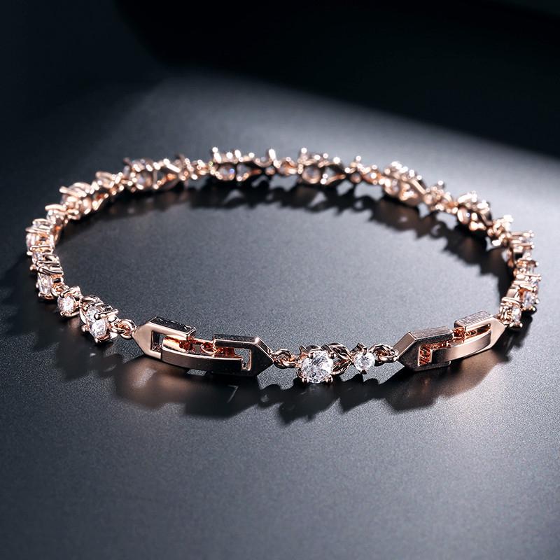 ZAKOL Crystal Leaf Bracelet Rose Gold Color Zircon Women Jewelry